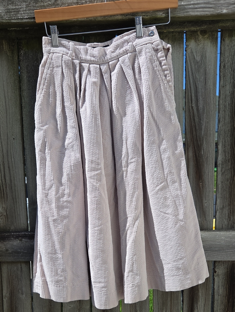 Pleated Corduroy Midi Skirt